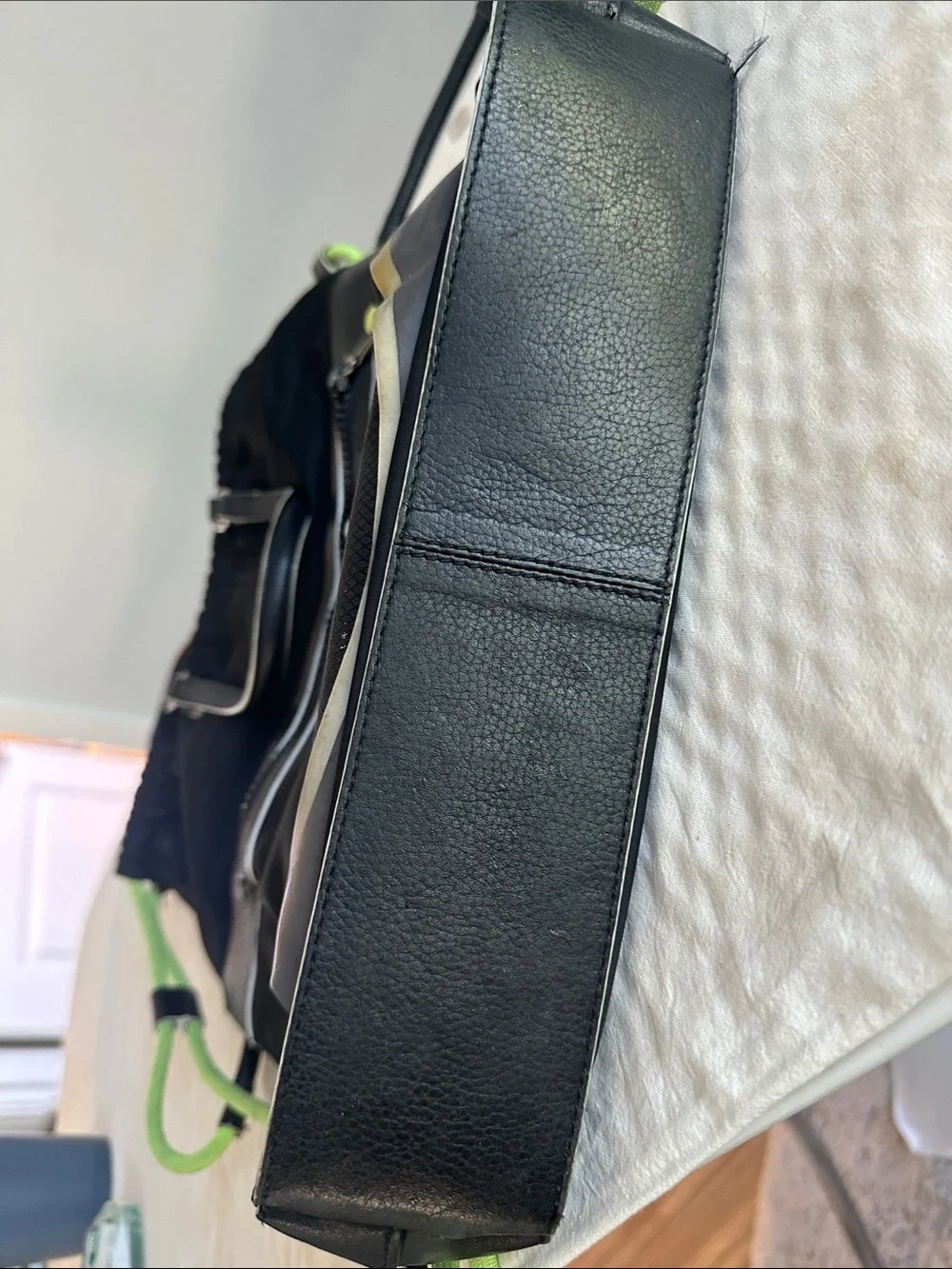 Cole Haan Zerogrand Convertible Nylon Backpack Tote in black with lime green